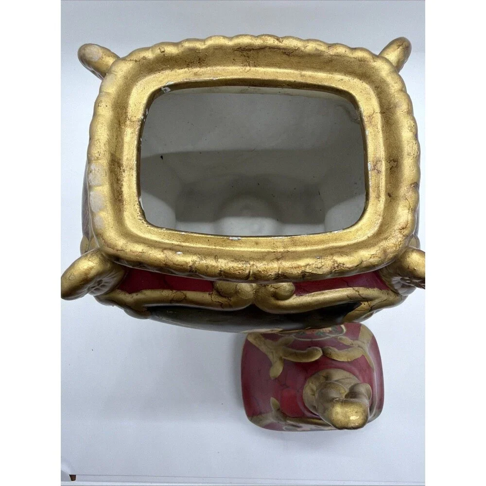Raymond Waites Rare Vintage Ceramic Canister with Lid Ornate Gold footed W/fruit